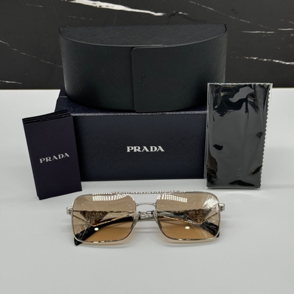 NEW PR A52S 1BC8J1 PRADA SILVER BEIGE SQUARE SPR A52 1BC8J1 WOMEN SUNGLASSES - Picture 12 of 12